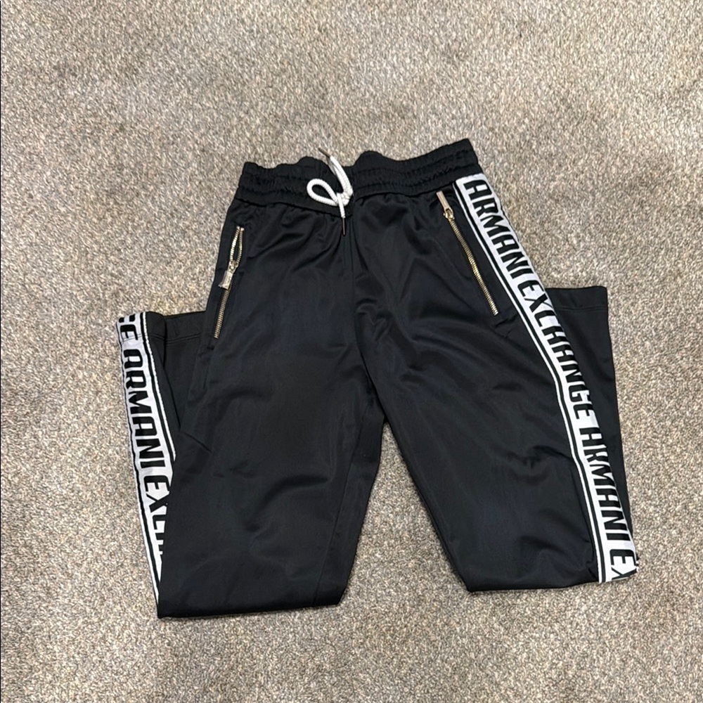 Armani Exchange Black Joggers with Logo Stripes
